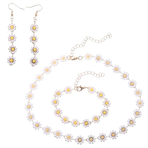 TOPPERFUN Damen Schmuckset Blumiges Teiliges Modeschmuck mit Halskette Ohrringen Armband Legiertes Material Allergiefrei Modisch für Alltag und Besondere Anlässe von TOPPERFUN