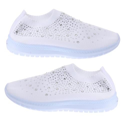 TOPPERFUN Damen Sportschuhe mit Strass Mesh Atmungsaktive Barfuß Sneaker Leichte rutschfeste Sommerschuhe für Fitness und Alltag Geeignet von TOPPERFUN