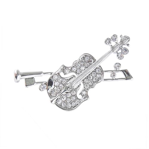 TOPPERFUN Delikate Violin Brosche mit Strass Silberfarbene Anstecknadel für Damen Modisches Kleidungszubehör für Kleider Taschen Hüte und Schals Langlebig und Vielseitig Einsetzbar von TOPPERFUN