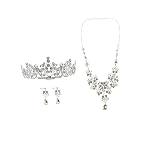 TOPPERFUN Delikates Tiara Schmuckset Damen mit Kristallkrone Hochwertiges Hochzeits Crown Headwear Set Teiliges Brautschmuck Set mit Halskette und Ohrsteckern Eleganter Strass Schmuck für von TOPPERFUN