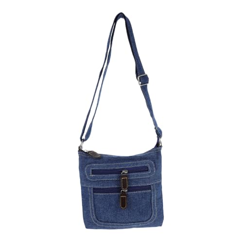 TOPPERFUN Denim Crossbody Bag Damen Retro Quadratische Schultertasche mit Mehreren Reißverschlüssen Kleine Jeans Handtasche für Alltag und Freizeit von TOPPERFUN