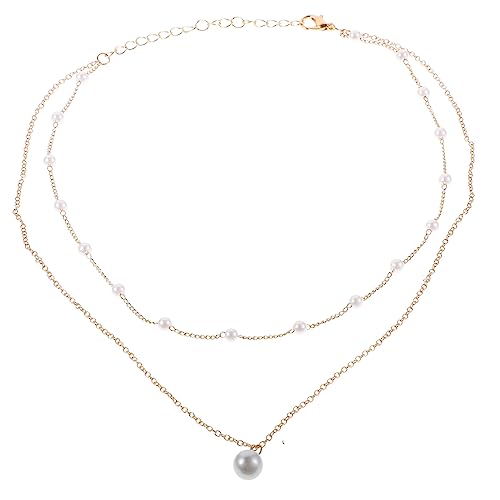 TOPPERFUN Mehrreihige Perlenkette Für Damen Goldene Layering-halskette Mit Perlenanhänger Stylische Damen-halskette Aus Perlmutt von TOPPERFUN