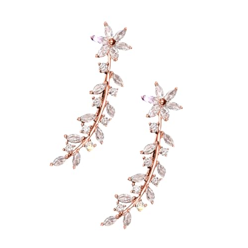 TOPPERFUN Earcrawler Ohrringe Damen Roségold mit Strass Blumenmotiv Leichte Ear Climber Schmuck für Hochzeit Party Alltag Minimalistisches Design Komfortabel und Langlebig von TOPPERFUN