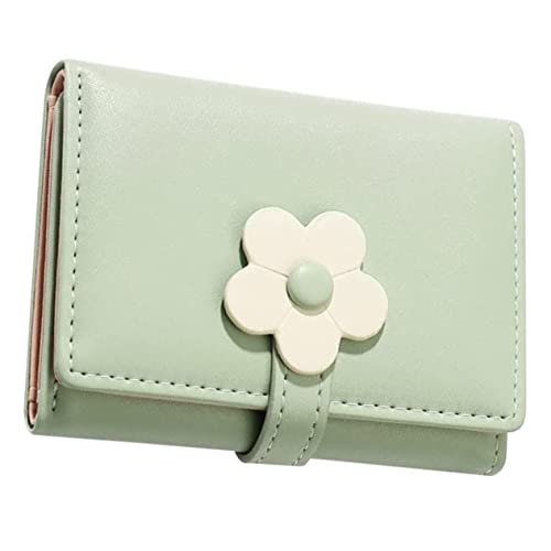 TOPPERFUN Einfacher Stil Studentinnen Geldbörse mit Blumenmuster Faltbare Geldbörse im Koreanischen Stil Kurze PU Brieftasche für Damen Grün von TOPPERFUN