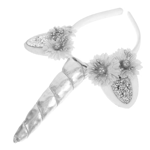 TOPPERFUN Einhorn Stirnband mit Blumen für Mädchen Lustiger Haarreif für Festivals Partys und Fotoshootings Elastisches und Bequemes Kopfschmuck Accessoire Silber von TOPPERFUN
