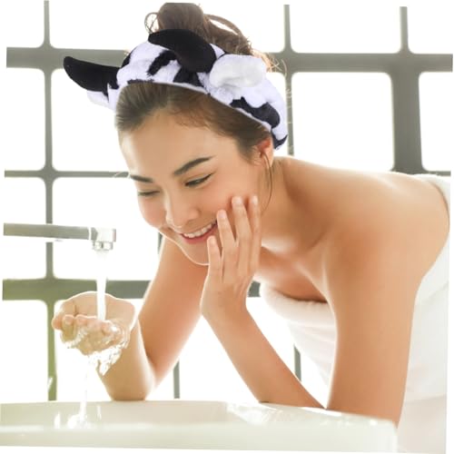 TOPPERFUN Elastisches Stirnband Damen Cow Horn Design Waschgesicht Haarband Weiches Flanell Kopfband für Make up Spa Jogging von TOPPERFUN