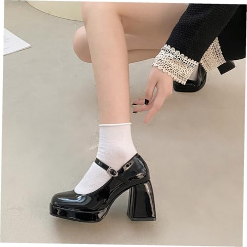 TOPPERFUN Elegante Damen High Heels aus Leder mit Breitem Absatz Schwarze Plateau Pumps für Alltag und Party Bequem Langlebig und Modisch Stilvolle Damenschuhe für Vielseitige Outfits von TOPPERFUN