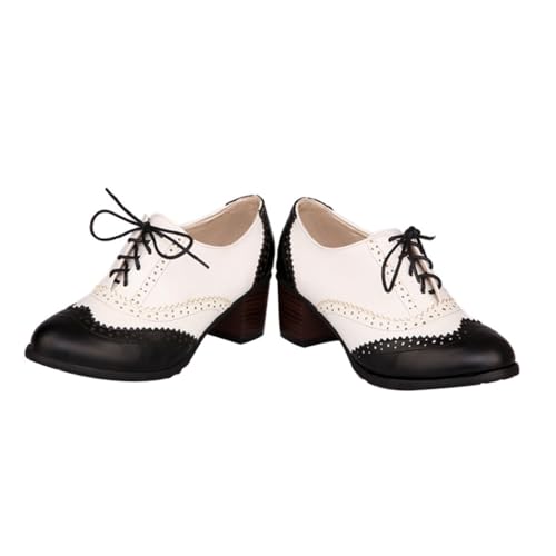 TOPPERFUN Elegante Damen Lacing Schuhe Langlebig rutschfest Pumps mit Stabilem Blockabsatz für Business Party Abendkleid Schwarz von TOPPERFUN