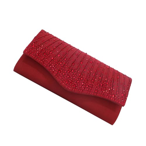 TOPPERFUN Elegante Satin Clutch mit Strasssteinen und Magnetverschluss Abendhandtasche in Weinrot Elegante Handtasche mit Kette für Hochzeit Party Ball und Festliche Anlässe von TOPPERFUN