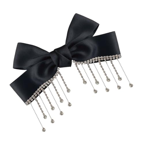 TOPPERFUN Elegante Schwarze Haarklammer mit Französischem Schleifen design Funkelnden Strasssteinen und Quaste Stilvolles Haaraccessoire für Frauen Geeignet für Alltag Büro und Besondere von TOPPERFUN