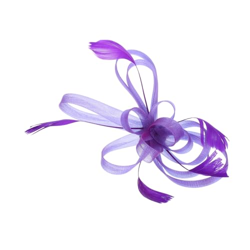 TOPPERFUN Eleganter Damen Fascinator Haarclip aus Violettem Netz und Federn Handgefertigtes Braut accessoire für Hochzeit Brautjungfern und Verschiedene Festliche Anlässe von TOPPERFUN