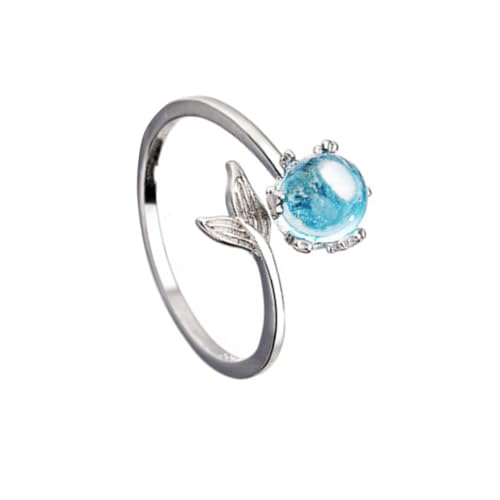 TOPPERFUN Eleganter Damenring Verstellbar mit Kreativem Fischschwanz design Offener Weißgold zirkon Schmuck für Frauen Mädchen Stilvoller Fingerschmuck von TOPPERFUN