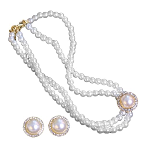 TOPPERFUN Elegantes Perlen Schmuckset Damen Imitation Perlen Halskette und Ohrstecker für Hochzeit Brautschmuck und Festliche Anlässe Beaded Earrings mit Vintage Design Goldfarbene von TOPPERFUN