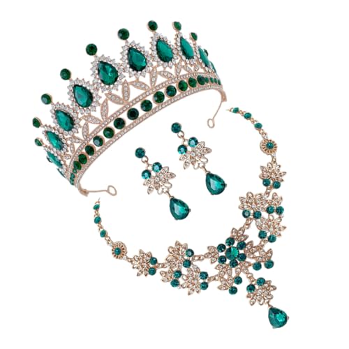 TOPPERFUN Elegantes mit Grünem Kristallkrone Halskette und Ohrringen Hochwertiger Hochzeitsschmuck für Braut Abendkleid Langlebiges Accessoire für Festliche Anlässe von TOPPERFUN