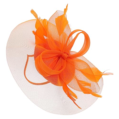 TOPPERFUN Fascinator Hut für Damen Mesh Stirnband mit Federn Hochzeitskopfschmuck Orange für Tea Parties Hochzeiten und Besondere Anlässe von TOPPERFUN