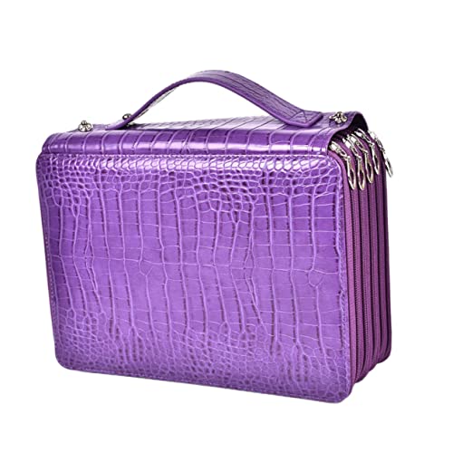 TOPPERFUN Federmäppchen Mit Großem Fassungsvermögen Großer Bleistift-Organizer Pu-Brieftasche Stiftetui Große Federtasche Kosmetik Reißverschluss Student Polyester Violett Schreibwarenregal von TOPPERFUN