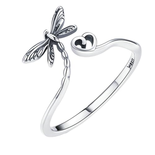TOPPERFUN Feiner Sterlingsilber Offener Libellenring Verstellbar Damenring Eleganter Modeschmuck Geschenkidee für Frauen Alltag und Party von TOPPERFUN