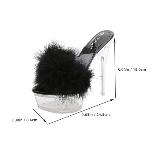 TOPPERFUN Fluffy High heeled Damen Sandalen Transparent Kristall Thin Heels Modisch Elegant Stylish Girl Slippers Hoher Absatz für Party Geschenk von TOPPERFUN