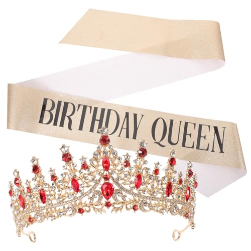 TOPPERFUN Geburtstagsschärpe und Prinzessin Krone Damen Roter Satin mit Goldener Langlebige Tiara für Hochzeit Party Braut und Frauen Leicht und Stilvoll TOPPERFUN Geburtstagsschärpe und Prinzessin Krone Damen Roter Satin mit Goldener Langlebige Tiara für Hochzeit Party Braut und Frauen Leicht und Stilvoll von TOPPERFUN