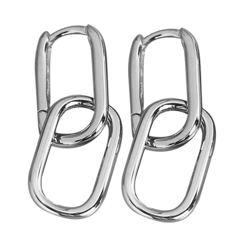 TOPPERFUN Geometrische Ohrhänger Damen Silberfarbene Quadratische Creolen Elegant Modisch Für Alltag Party Schmuck von TOPPERFUN