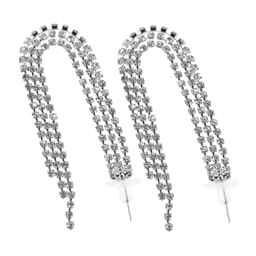 TOPPERFUN Glänzende Quastenohrringe mit Strasssteinen Lange Statement Ohrringe für Damen Eleganter Ohrstecker für Hochzeit Party und Festliche Anlässe Ohrhänger mit Fließendem Design von TOPPERFUN