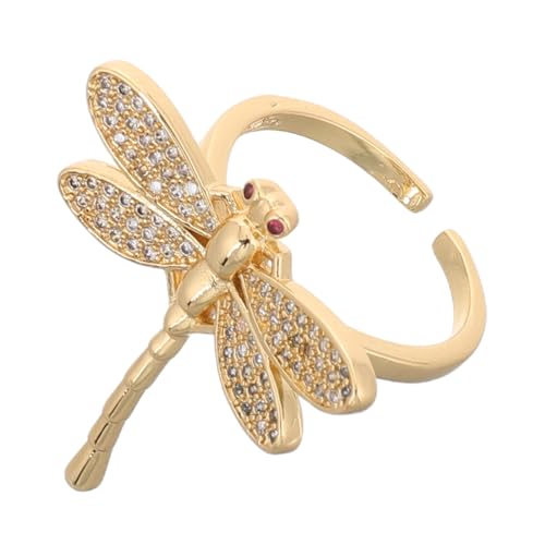 TOPPERFUN Offener Libellenring Für Damen Mit Zirkonia Verstellbarer Nicht Anlaufend Für Hochzeiten Partys Und Besondere Anlässe Metallisch Hohl von TOPPERFUN