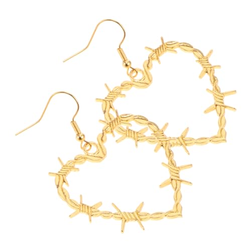 TOPPERFUN Gothic Herz Ohrringe Goldfarben Stacheldraht Design Punk Hängeohrringe Leichtes Legierungsmaterial Halloween Schmuck Für Frauen von TOPPERFUN