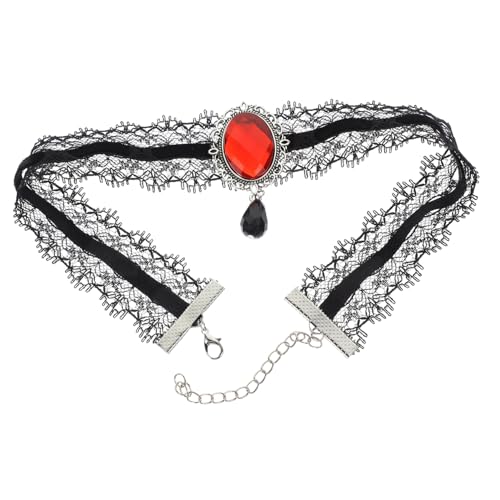 TOPPERFUN Gothic Punk Choker Collar Verstellbar Spitzenkette Damen Halskette Skin friendly Rotes Schmuckaccessoire für Club Party Bühne von TOPPERFUN