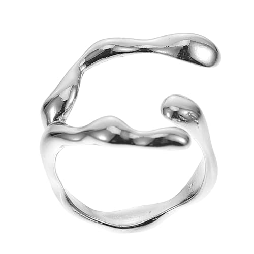 TOPPERFUN Gothic Ring Silber Verstellbarer Offener Ring für Damen und Herren Individueller Bamboo Design für Alltag Hochzeit und Besondere Anlässe von TOPPERFUN
