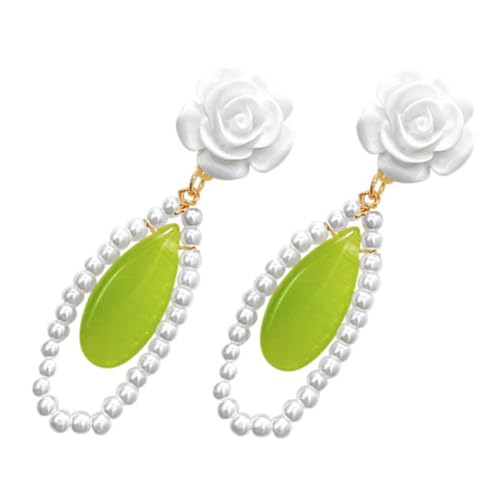 TOPPERFUN Grüne Cat S Eye Ohrringe mit Blumen design Stilvolle Hängende Ohrschmuck für Frauen Leichte und Komfortable Ohrhänger Modische Ohrstecker für Alltag und Besondere Anlässe von TOPPERFUN