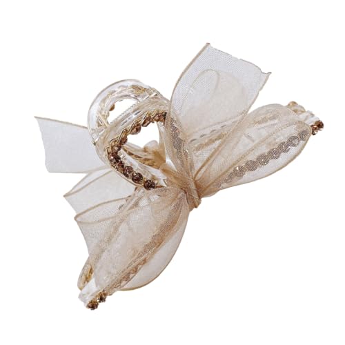 TOPPERFUN Haarschmuck für Damen Netz Bow Hair Claw Praktische Haarspange für Make Up und Alltag für Verschiedene Frisuren Champagnerfarbe von TOPPERFUN