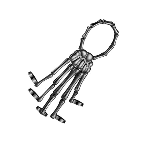 TOPPERFUN Halloween Armband Metall Skelett Handkette mit Schädel Fingern und Ring Langlebiges Gothic Schmuck für Halloween Party Cosplay und Street Dance Verstellbar und Detailreich von TOPPERFUN