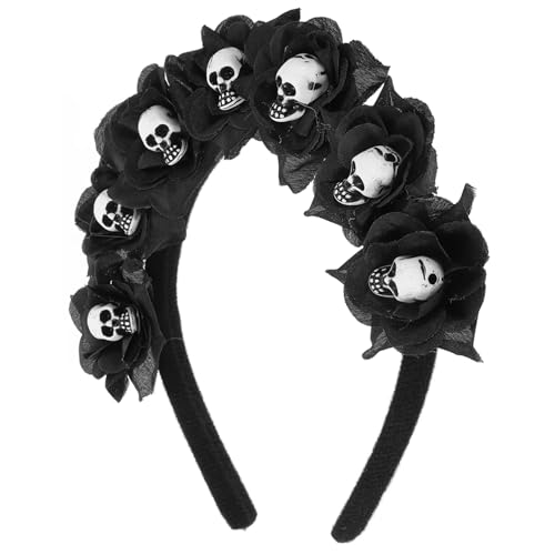 TOPPERFUN Halloween Haarreif Damen Schwarzer Blumen-schädel Haarband Langlebiges Cosplay-accessoire für Halloween Tag der Toten Party Dekoration und Kostümierung von TOPPERFUN