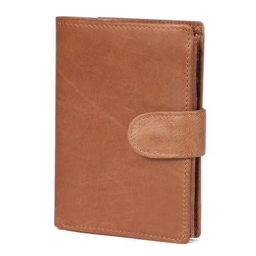 TOPPERFUN Herren Geldbörse aus echtem Material Multifunktional mit RFID Schutz Große Kapazität für Kreditkarten Münzfach und Geldscheine Vintage Stil Leichte Braune Farbe Vielseitig für von TOPPERFUN