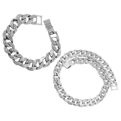 TOPPERFUN Hip hop Link Chain Schmuckset Herren Silber Kubanische Kette Armband Strassbesetzt Modisch Robust Für Party Alltag von TOPPERFUN