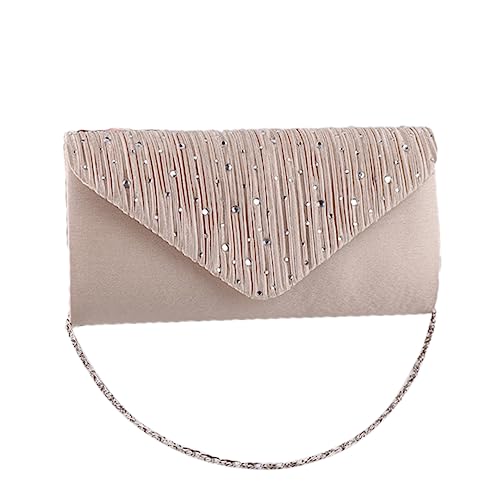 TOPPERFUN Damentasche Abendtasche Clutch Aprikosenfarbe Mit Diamantfliesen Stilvolle Umhängetasche Für Hochzeiten Reisen Und Feste Edles Satinierte Material Ausreichend von TOPPERFUN