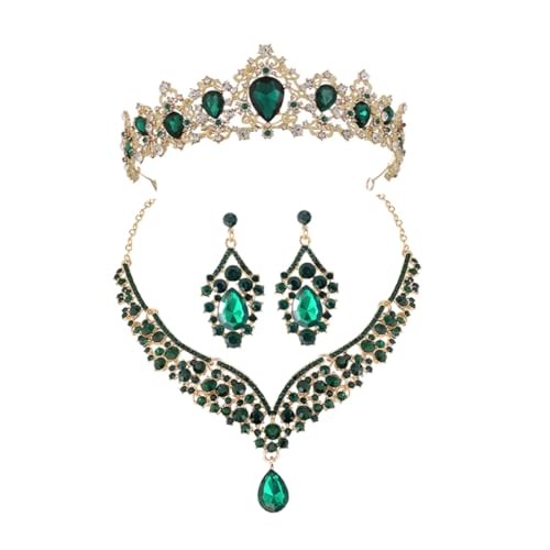 TOPPERFUN Hochwertiges Brautschmuck mit Grünem Strass Halsketten und Ohrstecker für Damen Eleganter Schmuck für Hochzeit Geburtstag Party und Festliche Anlässe von TOPPERFUN
