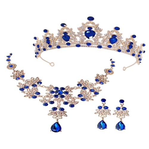 TOPPERFUN Hochzeit Brautschmuck Set Teilig Diadem Krone Halskette Ohrringe Elegant für Braut Damen Schmuckset für Festliche Anlässe und Geburtstage von TOPPERFUN