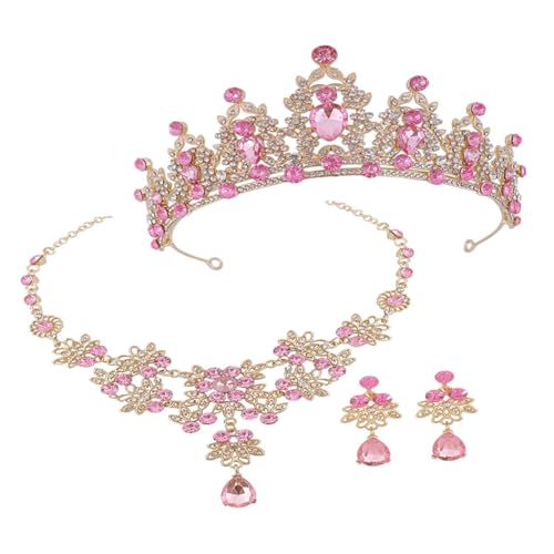 TOPPERFUN Hochzeits Brautschmuckset mit Krone Halskette und Ohrringen Funkelndes Strass Design Roségoldfarben Eleganter Brautschmuck für Hochzeit Verlobung und Festliche Anlässe von TOPPERFUN