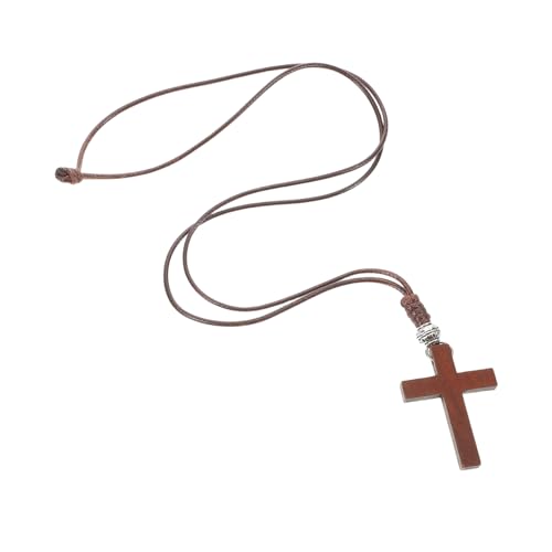 TOPPERFUN Holzkreuz Halskette mit Symbolperle Handgefertigtes Religiöses Holzanhänger Schmuckstück für Männer und Frauen Langes Band Vielseitig Tragbar Spirituelles Accessoire für Taufe von TOPPERFUN