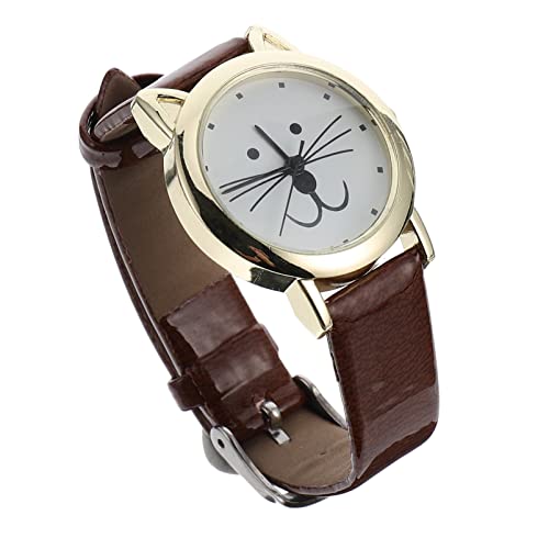 TOPPERFUN Damen Armbanduhr mit Verstellbarem Lederband Stilvolle Quarzuhr für Mädchen und Frauen Damenuhr in Rosa mit Katzenmotiv von TOPPERFUN