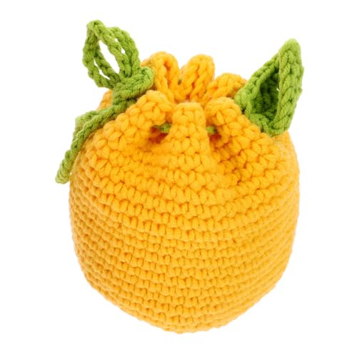 TOPPERFUN Kleine Gestrickte Münztasche mit Kordelzug Handgefertigte Orangefarbene Kompakt und Tragbar Aufbewahrungstasche für Kleingeld Modische Clutch für Damen von TOPPERFUN