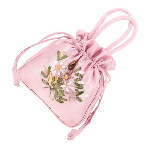 TOPPERFUN Kleine Handtasche Damen mit Chinesischer Stickerei Leichter Tragbarer Beutel mit Zugband Vielseitige Clutch für Alltag und Party Geeignet für Smartphone Schlüssel und Kosmetik von TOPPERFUN