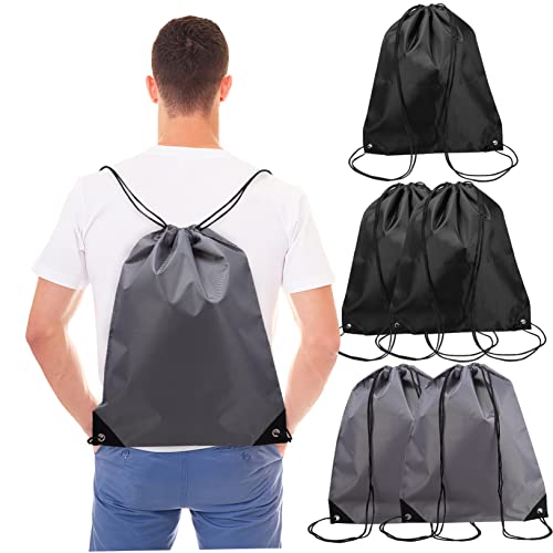 TOPPERFUN Kordelzug Rucksack Für Sport Fitness Outdoor Rucksack Für Männer Frauen Spritzwassergeschützt Polyester 6 Stück in Grau Und Schwarz Für Reisen Training Camping von TOPPERFUN
