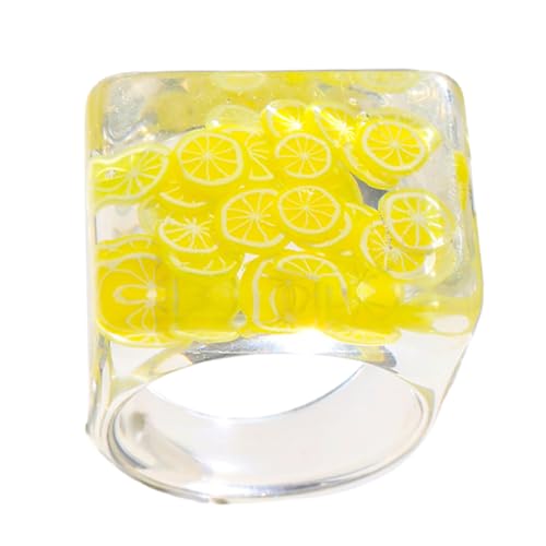 TOPPERFUN Kreativer Resin Fingerring mit Transparentem Farbigem Frucht design Leichter Langlebiger Schmuck für Frauen Modisches Accessoire Geschenkidee von TOPPERFUN