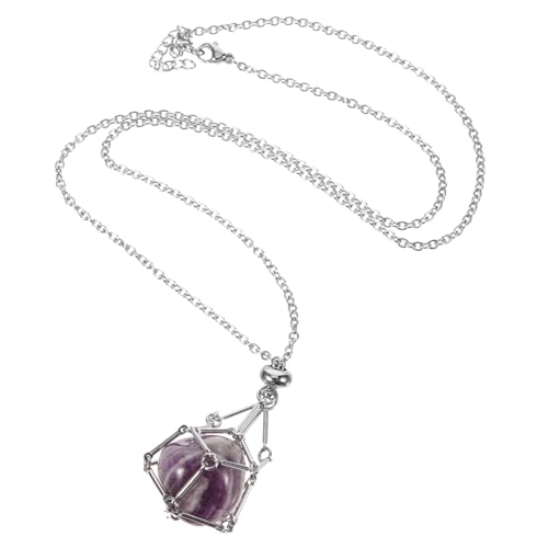 TOPPERFUN Kristallkette mit Metallkäfig Anhänger Verstellbare Geflochtene Halskette für Damen Natürlicher Edelstein Schmuck Langlebiger Kristallhalter Eleganter Steinanhänger in Silber Rot von TOPPERFUN