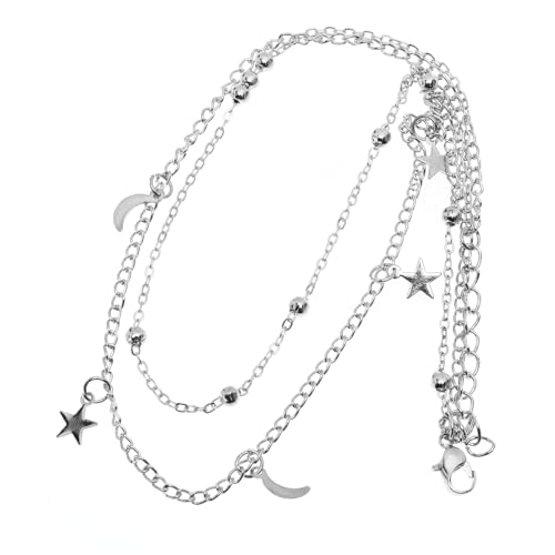 TOPPERFUN Doppellagige Mond Und Stern Halskette Choker Für Frauen Silber Kreatives Design Für Geschenke Zu Valentinstag Und Weihnachten von TOPPERFUN