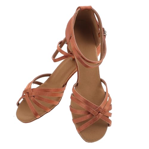 TOPPERFUN Latein Tanzschuhe Damen Open-Toed High Heels mit Schnürriemen Schmaler Schnitt Schlangenhaut-Optik Leicht Anzuziehen Goldfarben für Tanz und Festlichkeiten von TOPPERFUN