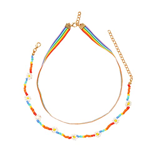 TOPPERFUN Regenbogen Ethno Stil Halskette Damen Mehrlagige Reisperlen Choker Handgefertigter Boho Schmuck für Strand Universalgröße von TOPPERFUN