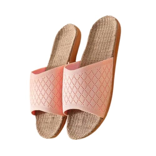 TOPPERFUN Leichte Atmungsaktive Leinenschuhe für Damen Rutschfeste Indoor Sommerschuhe Natürliche Hausschuhe Komfortable Schweißabsorbierende und Sommerschlappen von TOPPERFUN